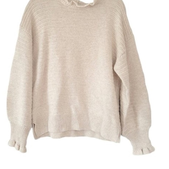 Madewell Women's Ruffle Pullover Cream Knit Sweater Size L - Picture 3 of 11